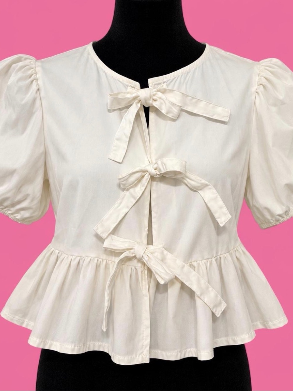 Women’s Cream Peplum Tie-Front Top